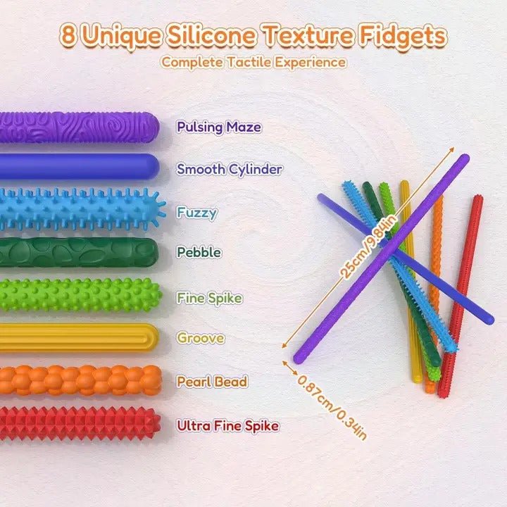 Sensory Fidget Sticks - Pack of 8 Texture Silicone Sticks – Spiffy ...