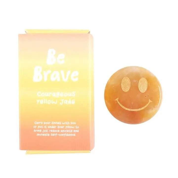 Be Brave Yellow Jade Happy Face Crystal - Spiffy - The Happiness Shop