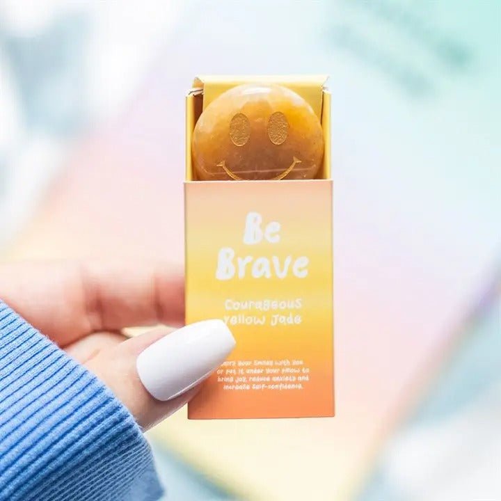 Be Brave Yellow Jade Happy Face Crystal - Spiffy - The Happiness Shop