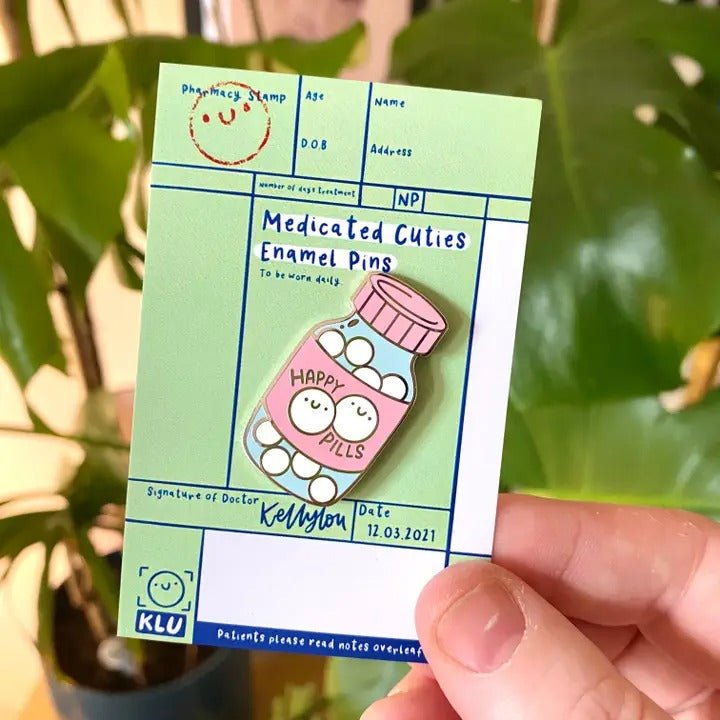 Happy Pills Bottle Enamel Pin - Spiffy - The Happiness Shop