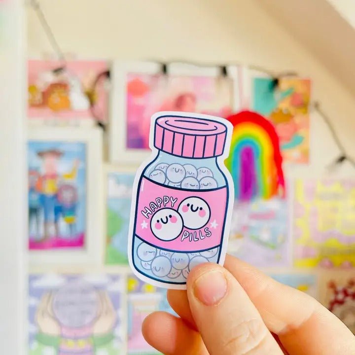 Happy Pills Bottle - Glossy Sticker - Spiffy - The Happiness Shop
