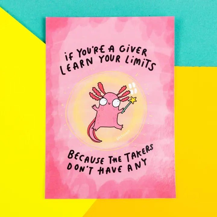 Learn Your Limits Axolotl A6 Postcard - Spiffy - The Happiness Shop