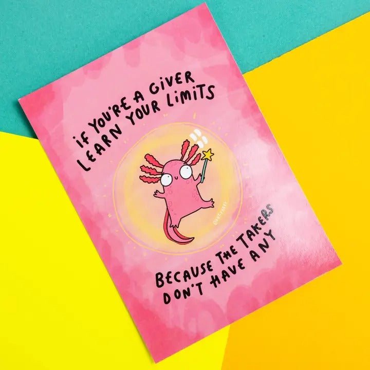 Learn Your Limits Axolotl A6 Postcard - Spiffy - The Happiness Shop