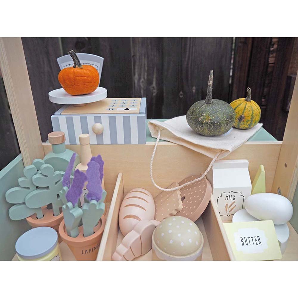 Market Stand and Accessories - Wooden Shop Role Play Toy - Spiffy - The Happiness Shop