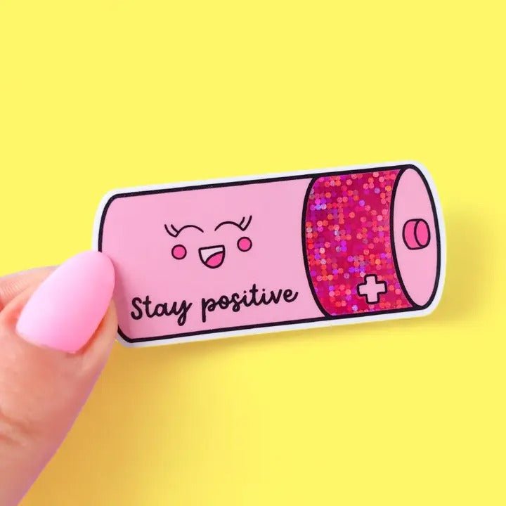 Stay Positive Glitter Sticker - Spiffy - The Happiness Shop