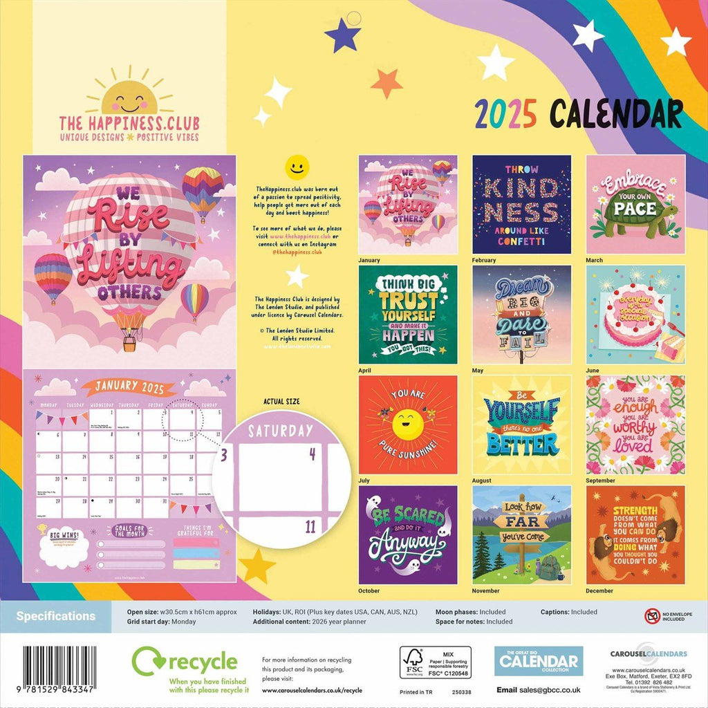 The Happiness Club Square Wall Calendar 2025 - Spiffy - The Happiness Shop