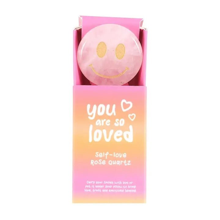 You Are Loved Rose Quartz Happy Face Crystal - Spiffy - The Happiness Shop