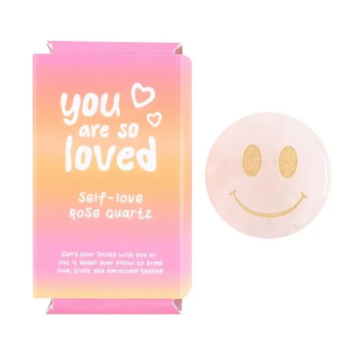 You Are Loved Rose Quartz Happy Face Crystal - Spiffy - The Happiness Shop
