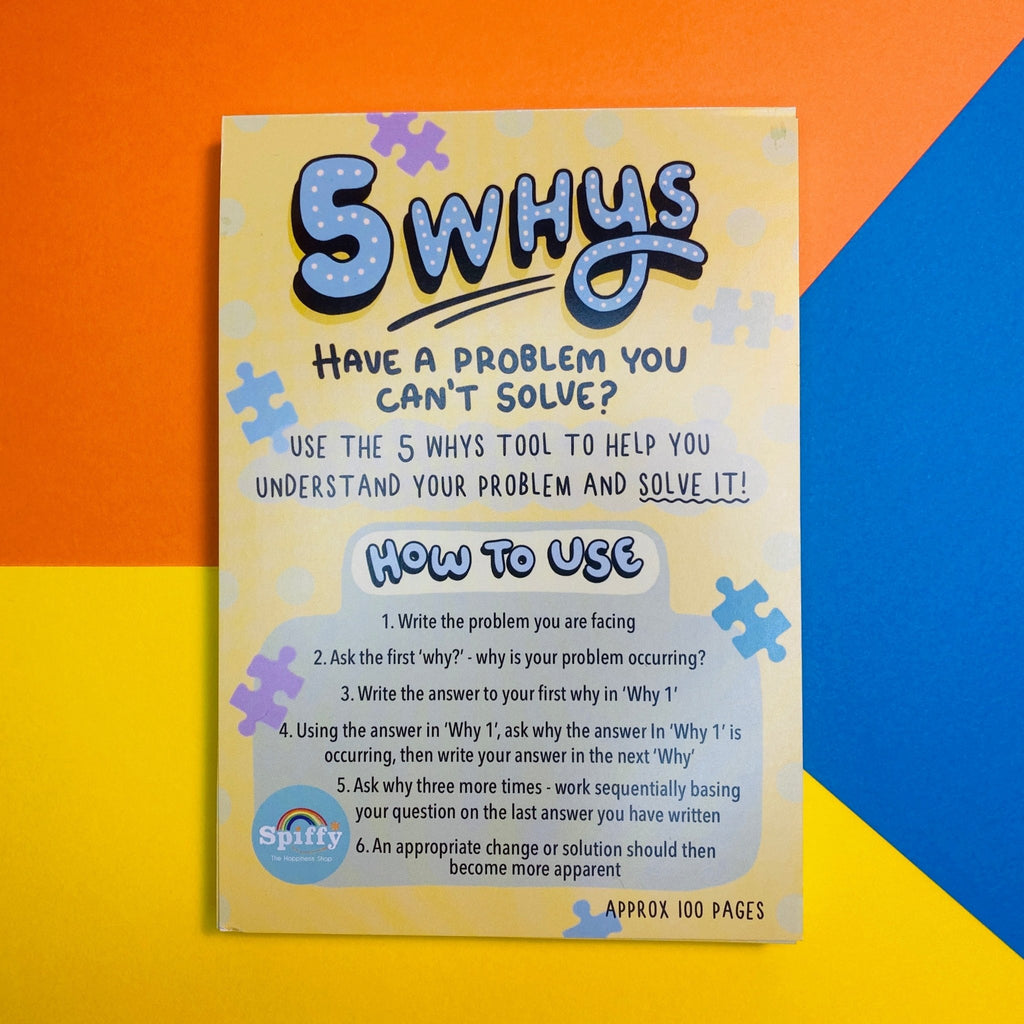 5 Whys Problem Solver A6 Notepad - 100 pages - Spiffy - The Happiness Shop