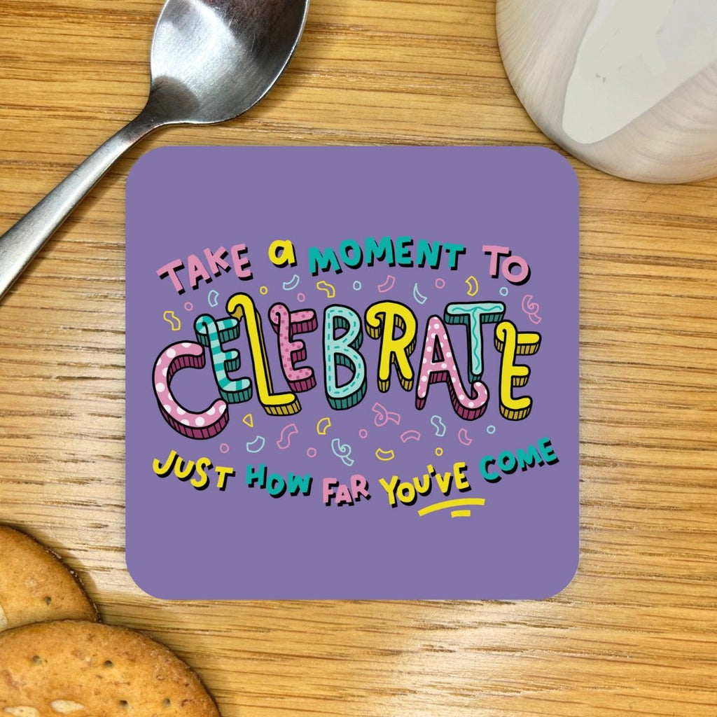 Celebrate How Far Coaster - Spiffy - The Happiness Shop