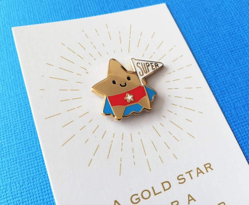 Gold Star for a Super Star Enamel Pin - Spiffy - The Happiness Shop